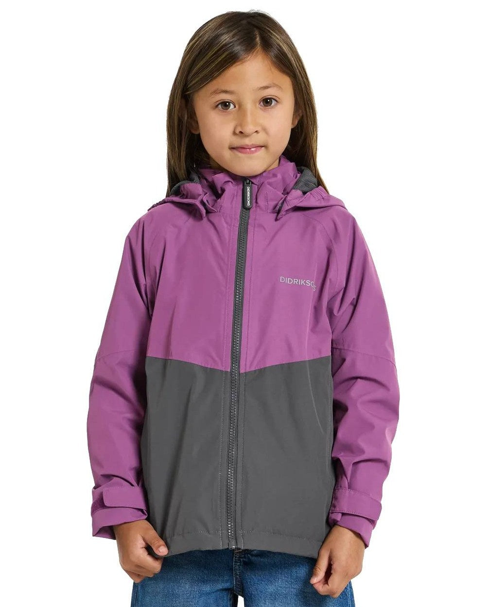 Grape Coloured Didriksons Tera Childrens Jacket On A White Background 