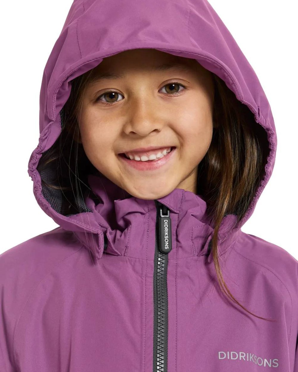 Grape Coloured Didriksons Tera Childrens Jacket On A White Background 