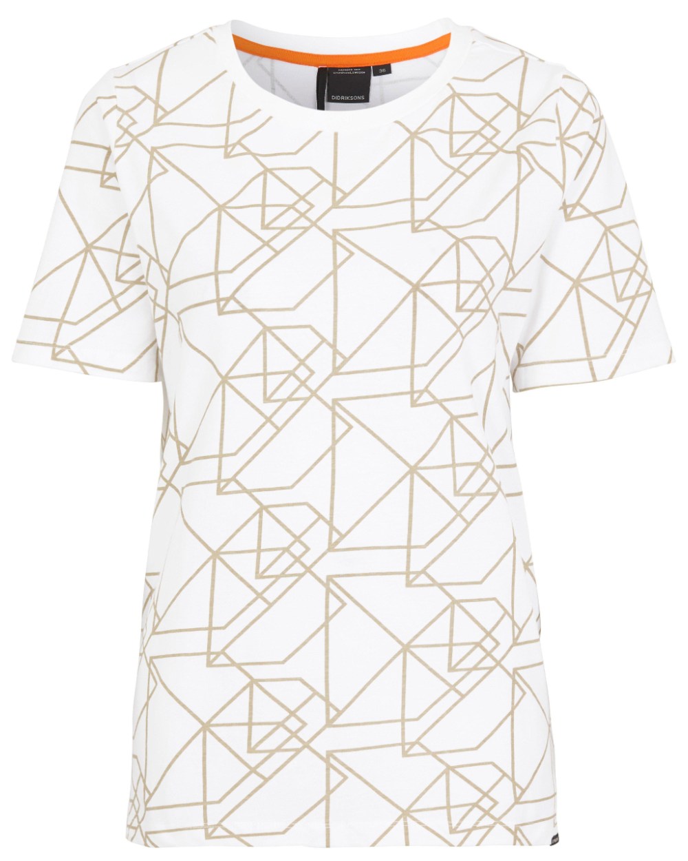 Snow White/Light Beige Black Coloured Didriksons Unni Womens Printed T-Shirt On A White Background 