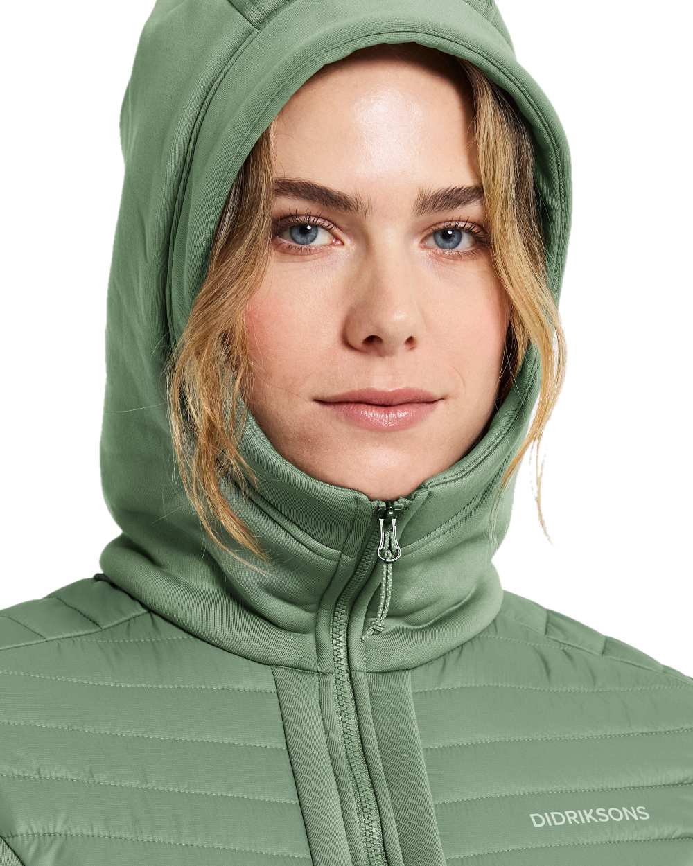 Light Moss Coloured Didriksons Womens Annema Full Zip 6 on White Background
