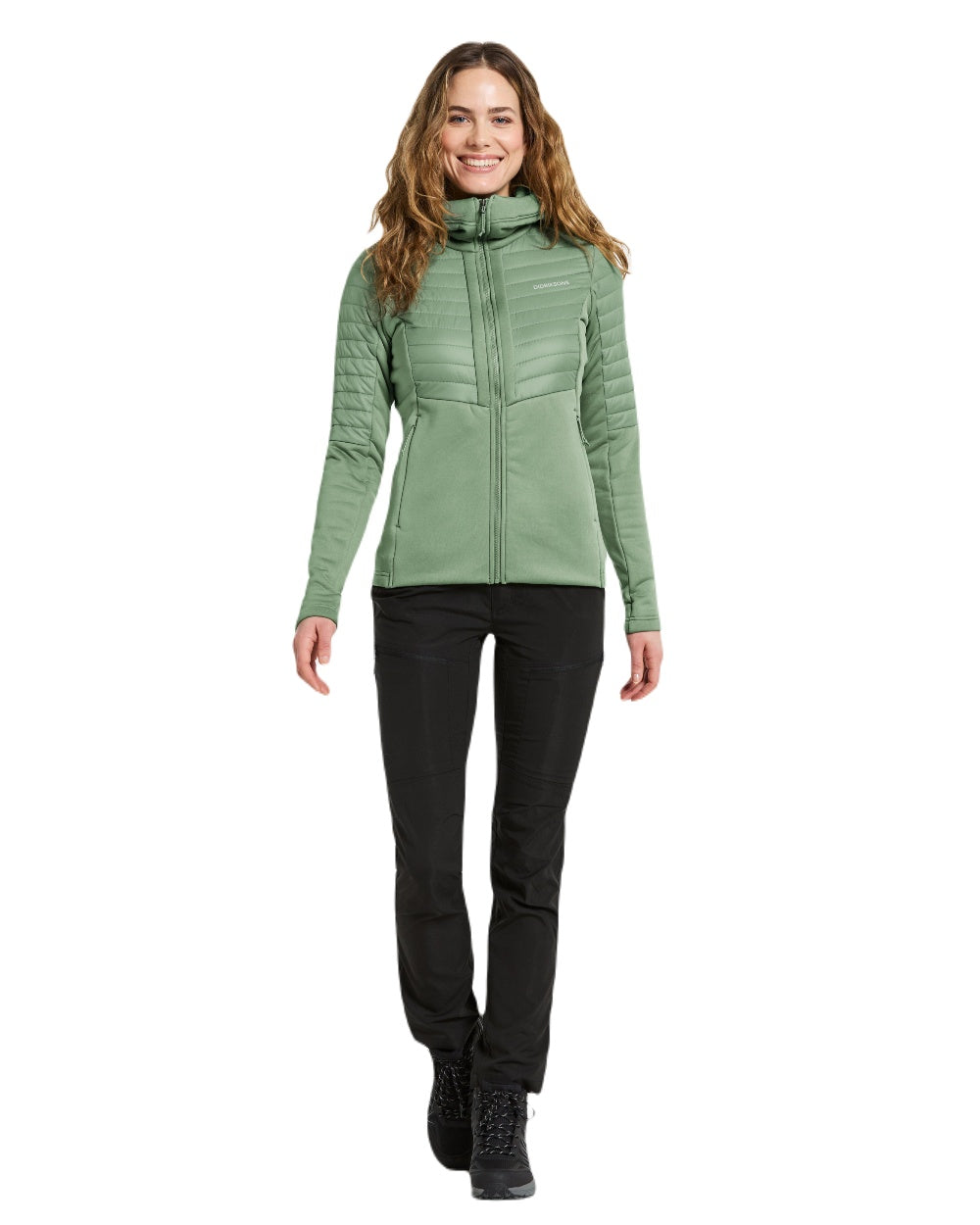 Light Moss Coloured Didriksons Womens Annema Full Zip 6 on White Background
