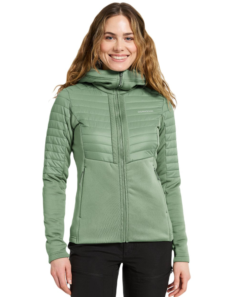 Moss Coloured Didriksons Womens Annema Full Zip 6 on White Background
