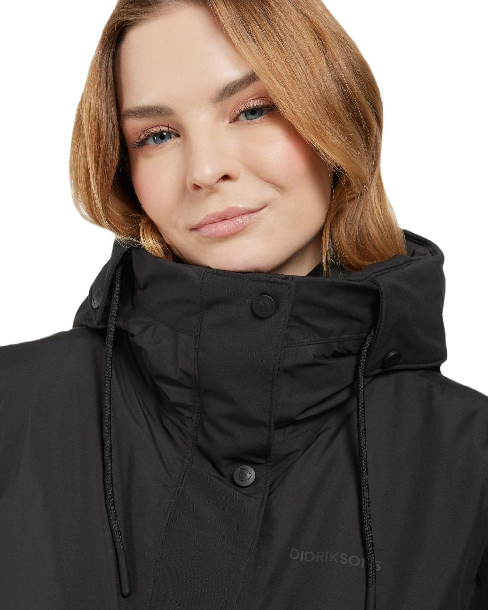 Black Coloured Didriksons Womens Elissa Parka On A White Background 