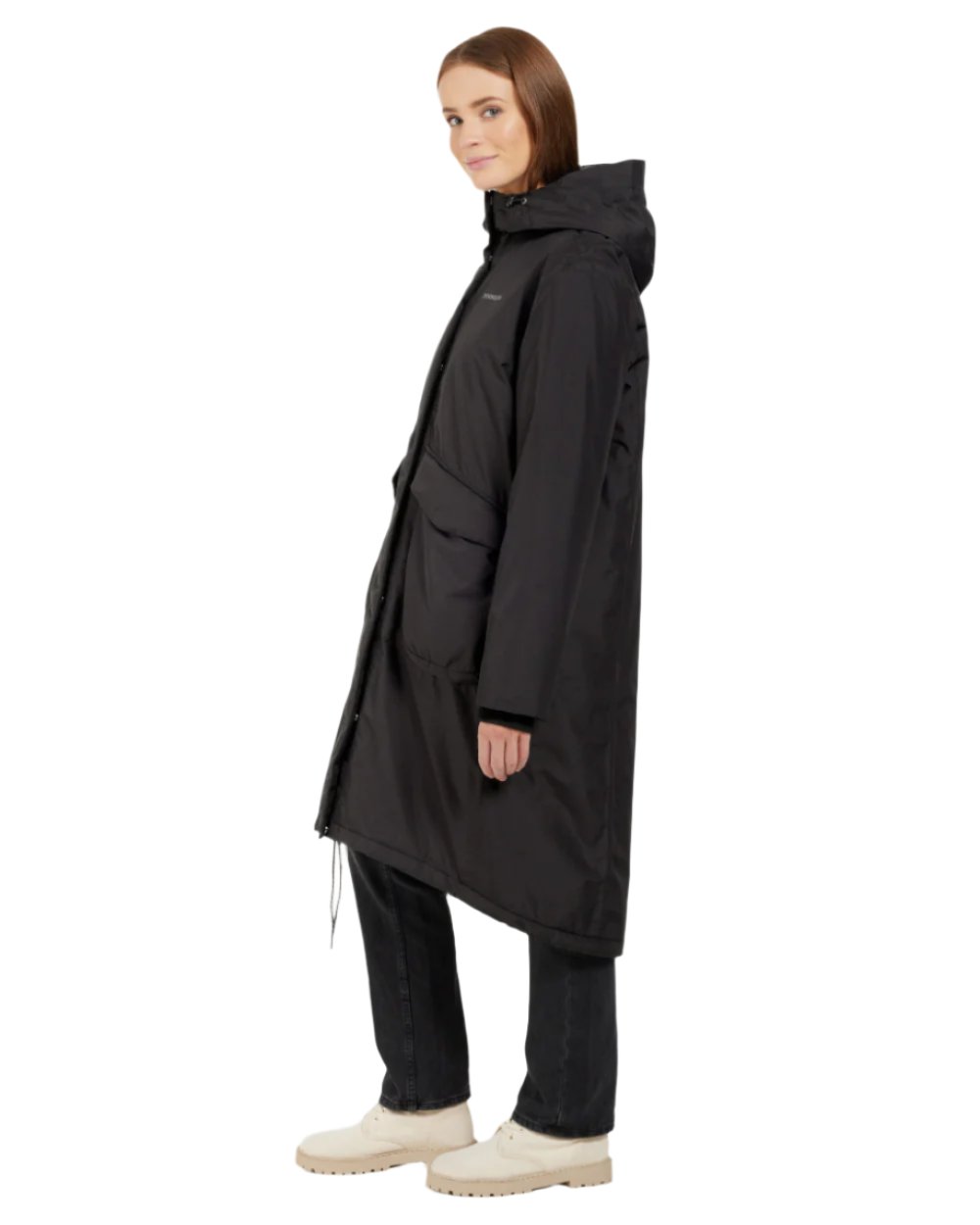 Black Coloured Didriksons Womens Fara Parka On A White Background 