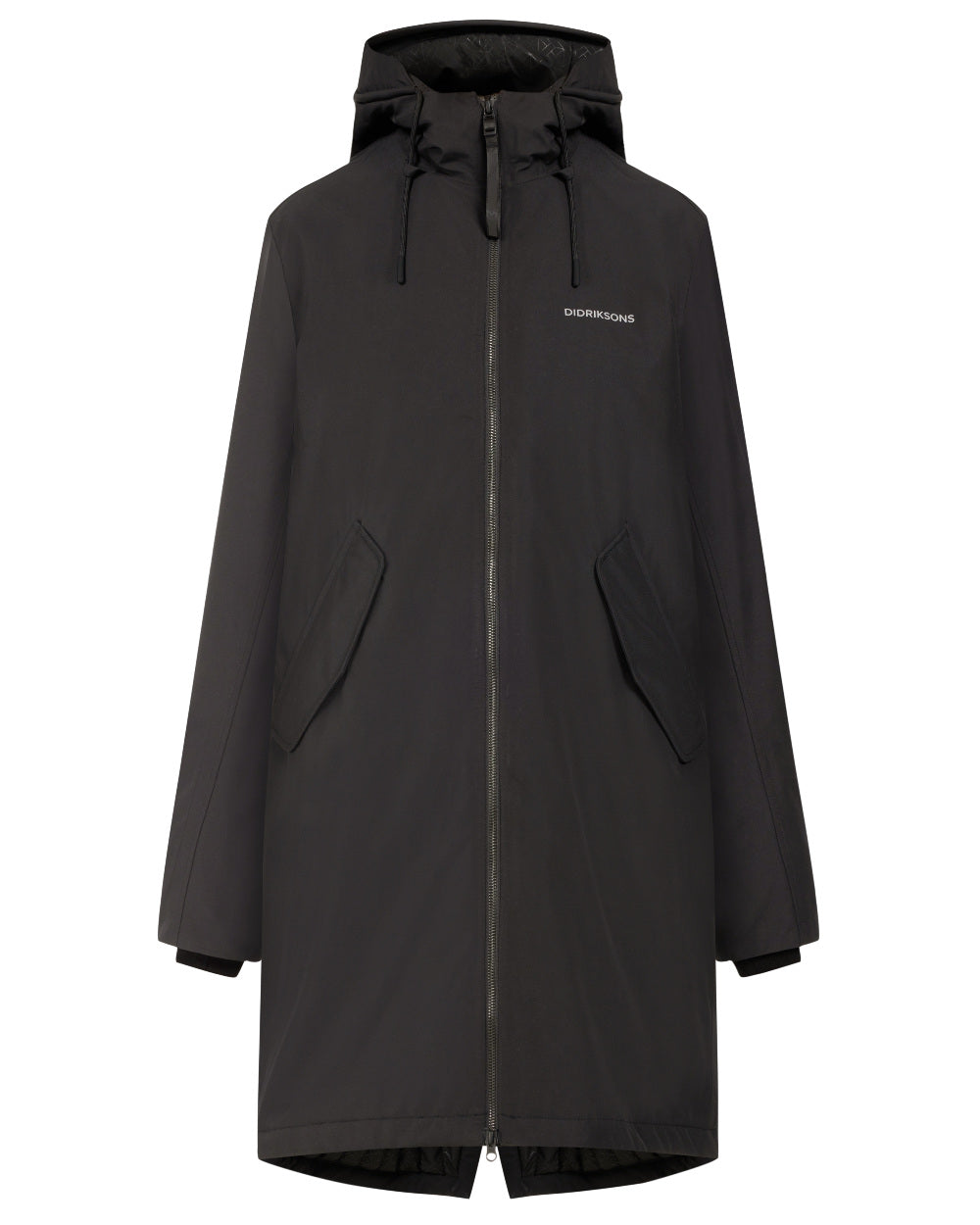 Black Coloured Didriksons Womens Fia Parka On A White Background 