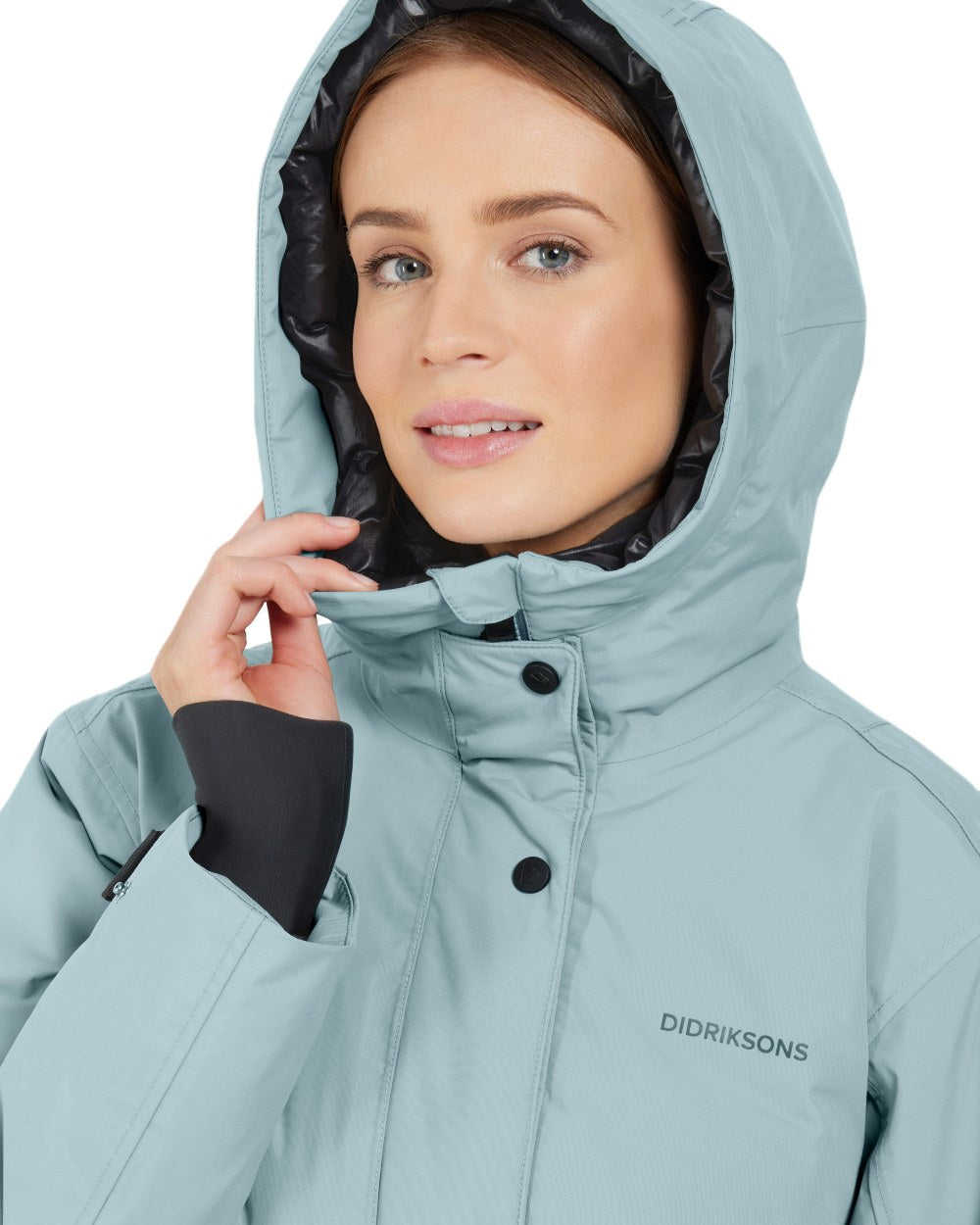 Factory Blue Coloured Didriksons Womens Ilsa Parka On A White Background 