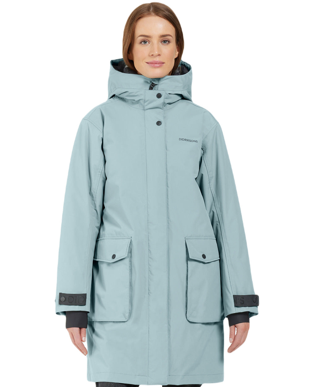 Factory Blue Coloured Didriksons Womens Ilsa Parka On A White Background 