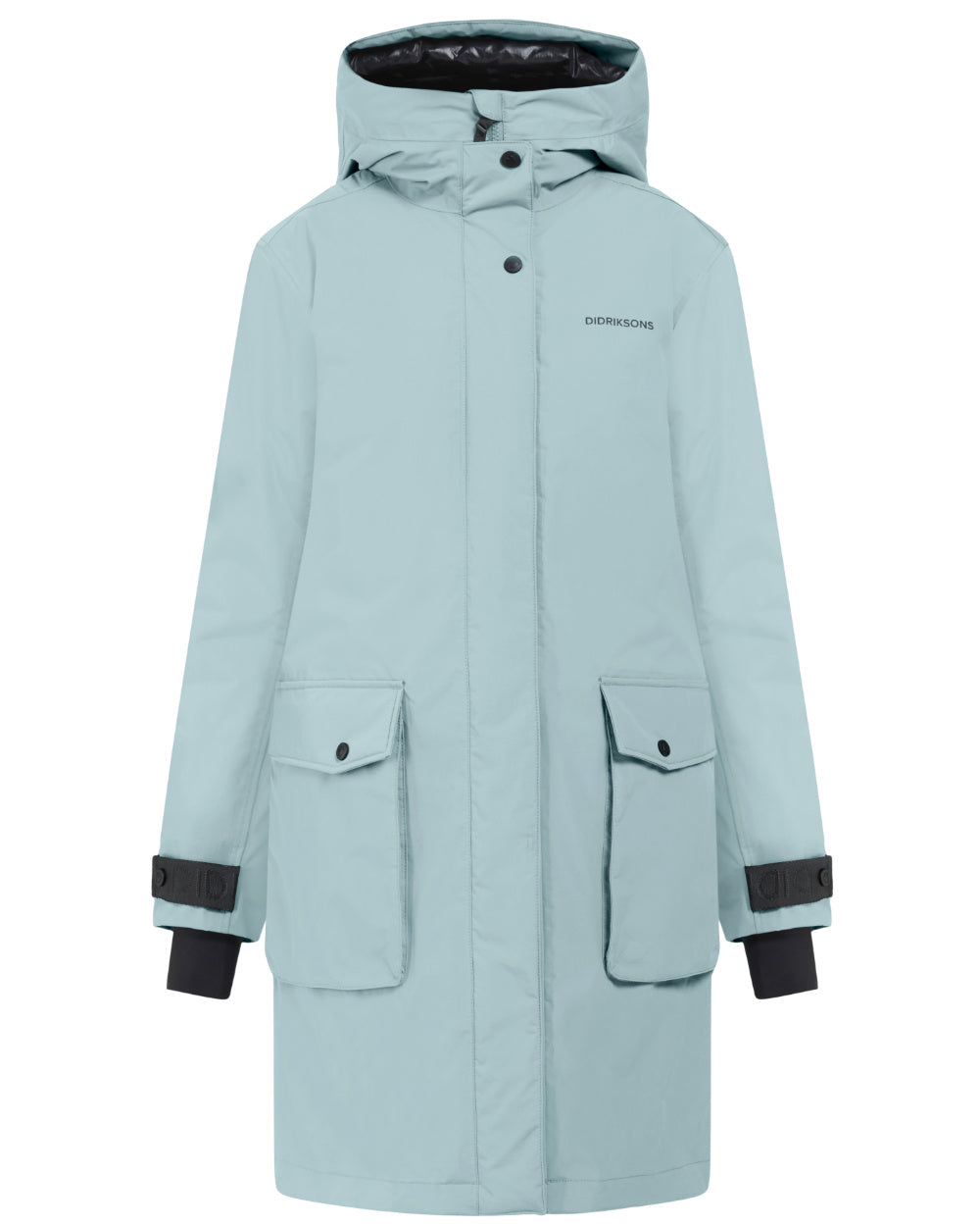 Factory Blue Coloured Didriksons Womens Ilsa Parka On A White Background 