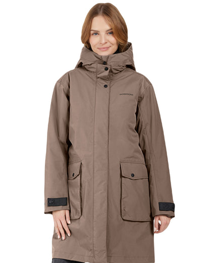 Mocha Brown Coloured Didriksons Womens Ilsa Parka On A White Background 