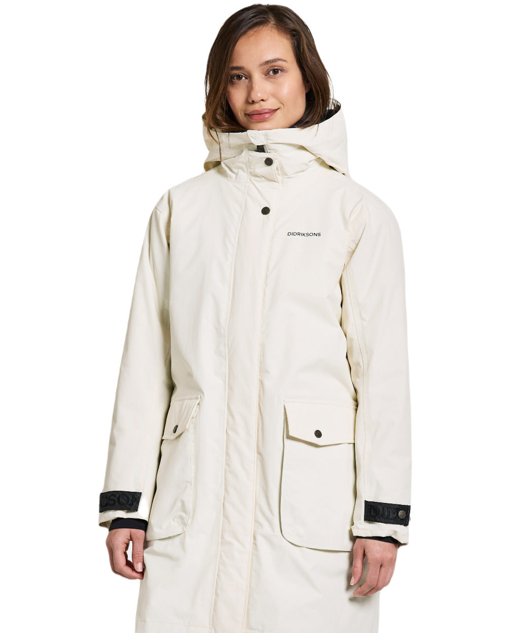 White Foam Coloured Didriksons Womens Ilsa Parka On A White Background 