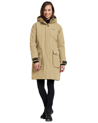 Wood Coloured Didriksons Womens Ilsa Parka On A White Background 