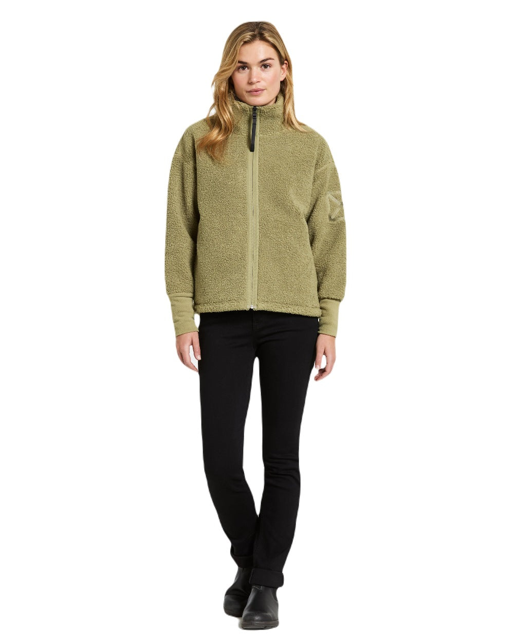 Olive Green Coloured Didriksons Womens Mella Full Zip Jacket on White Background
