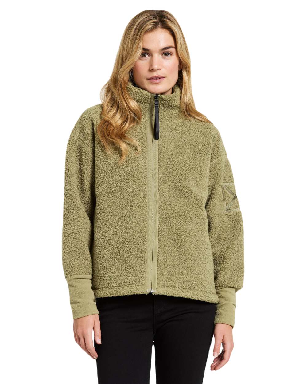 Olive Green Coloured Didriksons Womens Mella Full Zip Jacket on White Background
