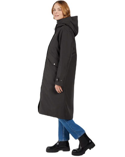 Black Coloured Didriksons Womens Mia Long Parka 2 On A White Background 