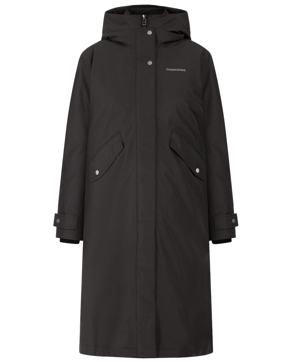 Black Coloured Didriksons Womens Mia Long Parka 2 On A White Background 