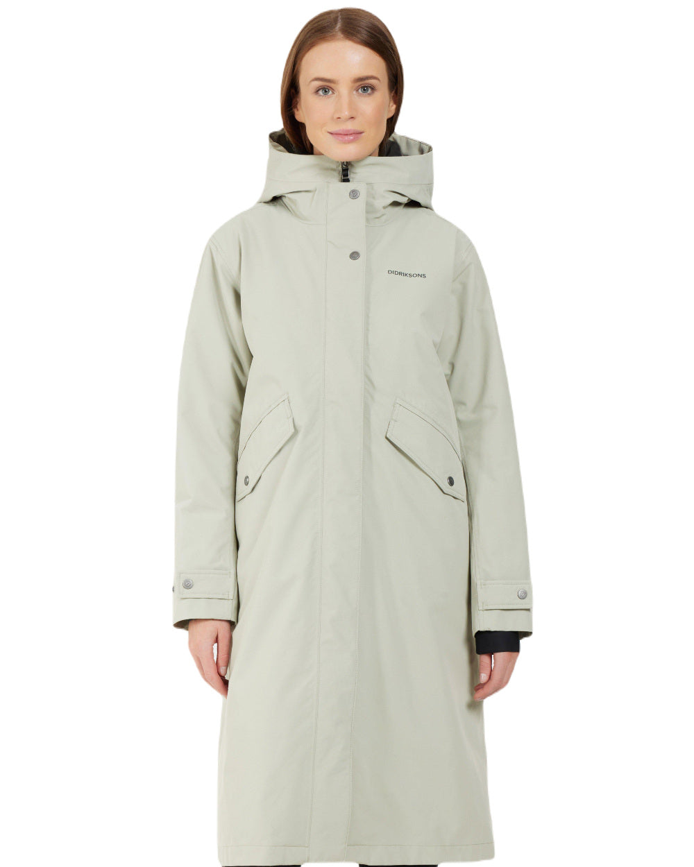 Wilted Leaf Coloured Didriksons Womens Mia Long Parka 2 On A White Background 