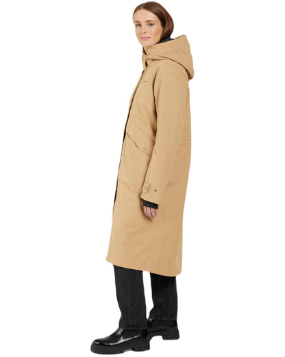 Wood Coloured Didriksons Womens Mia Long Parka 2 On A White Background 