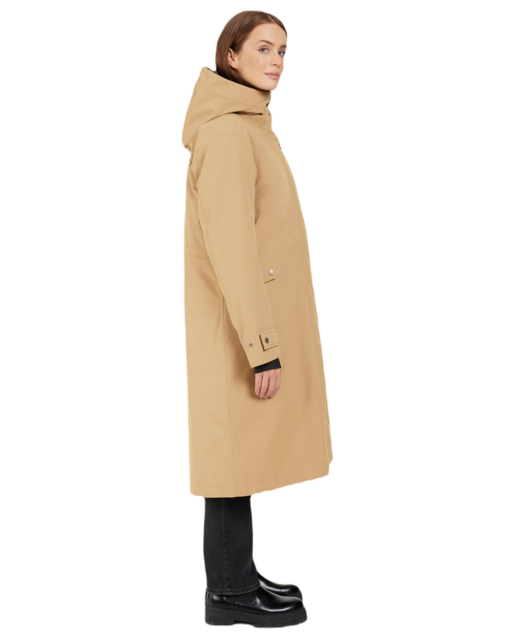 Wood Coloured Didriksons Womens Mia Long Parka 2 On A White Background 