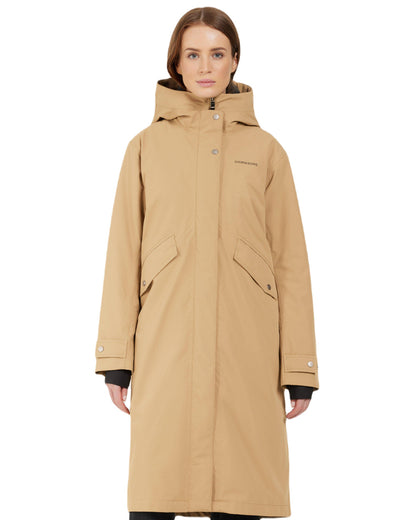 Wood Coloured Didriksons Womens Mia Long Parka 2 On A White Background 