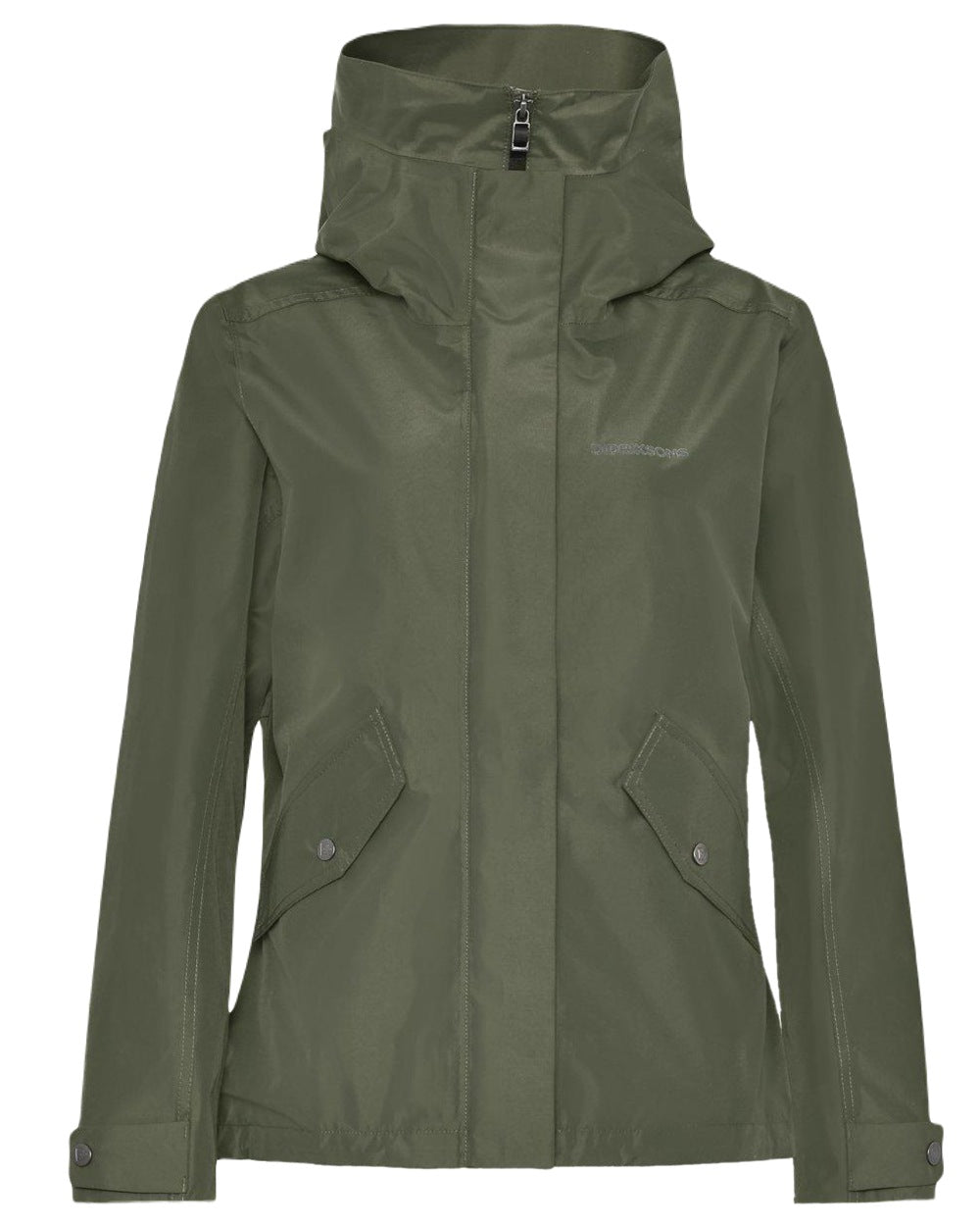 Deep Green Coloured Didriksons Womens Silja Jacket on White Background
