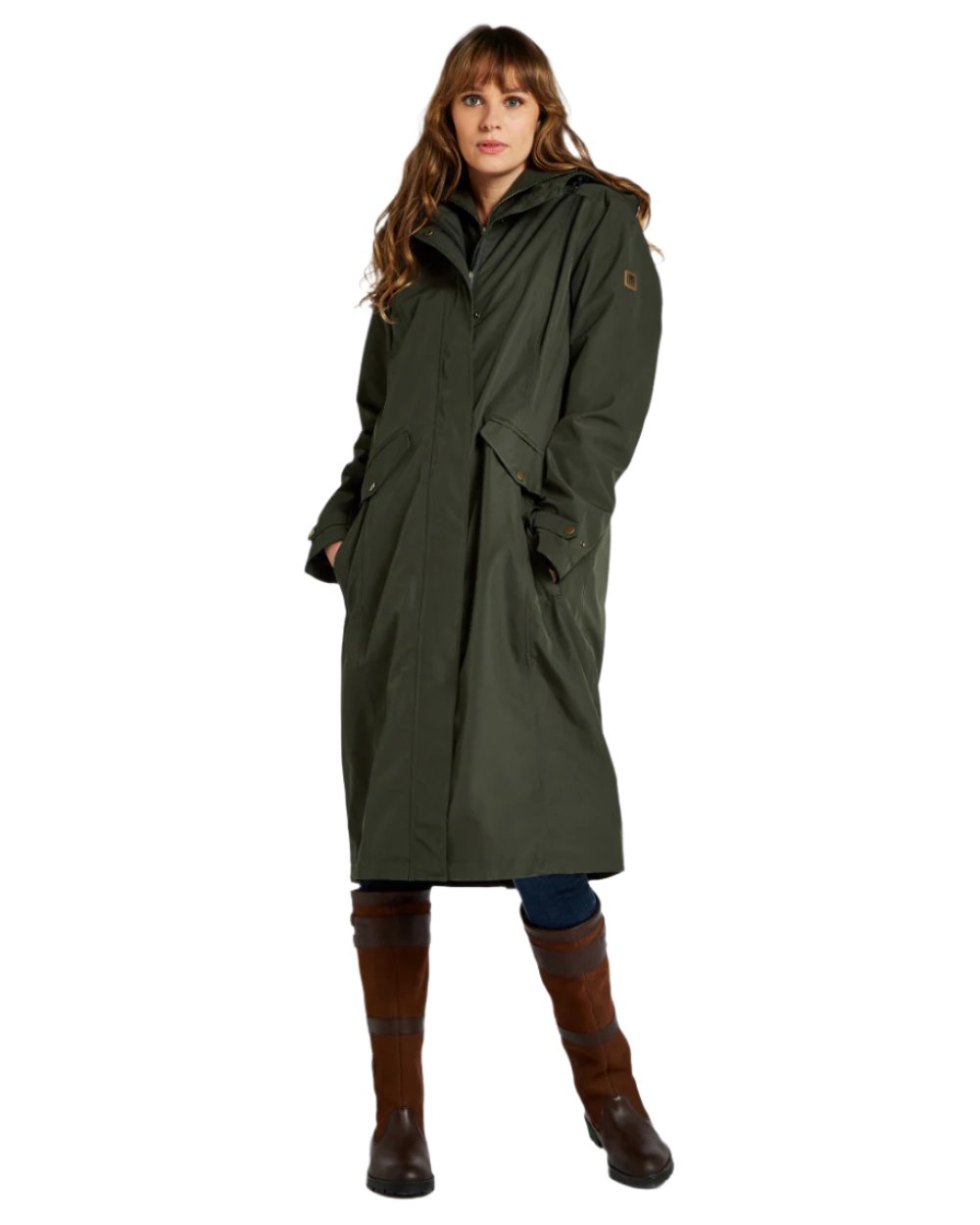 Pesto Coloured Dubarry Alderford Waterproof Coat On A White Background