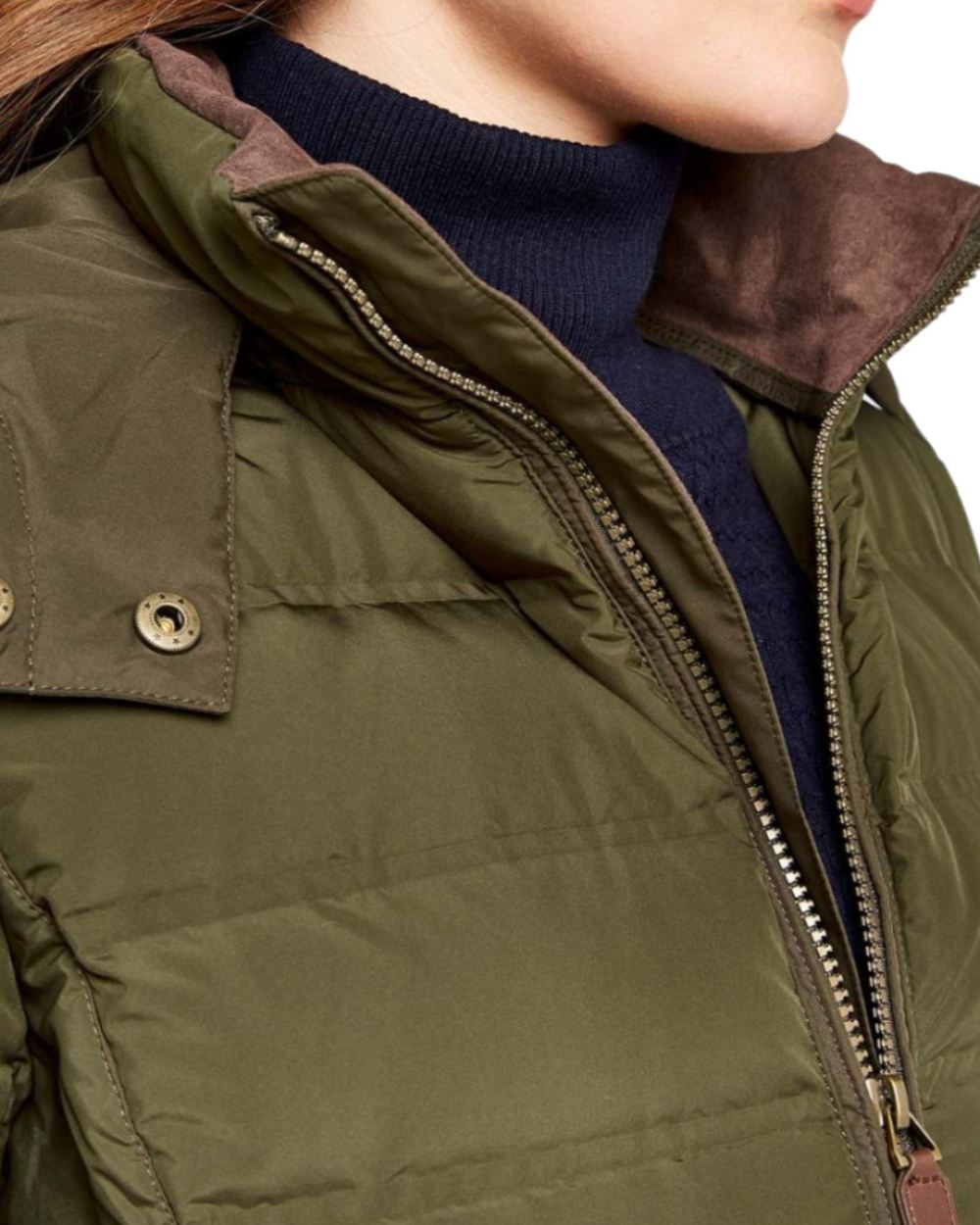 Olive Coloured Dubarry Ballybrophy Quilted Jacket on white background 