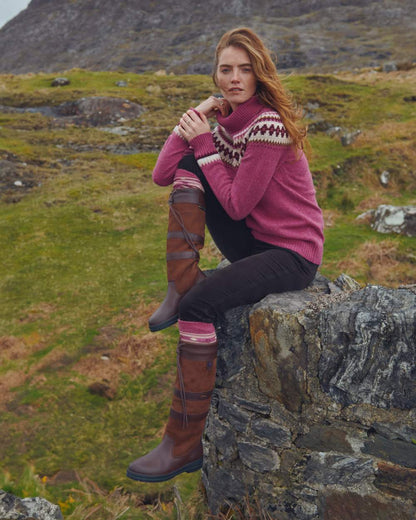 Clover Coloured Dubarry Riverdale Knitted Sweater On A Mountain Background