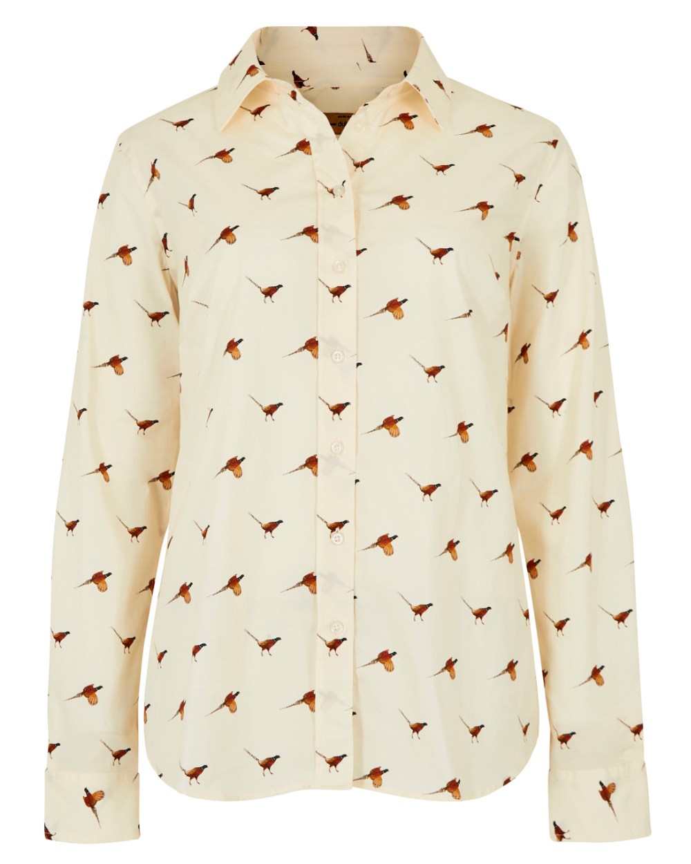 Cream Coloured Dubarry Womens Calamint Pheasant Print Shirt On A White Background