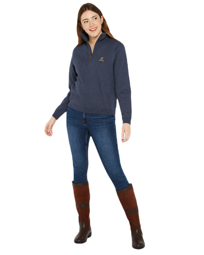 Denim Coloured Dubarry Womens Castlemartyr Quarter Zip Sweatshirt On A White Background 