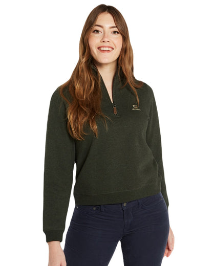 Olive Coloured Dubarry Womens Castlemartyr Quarter Zip Sweatshirt On A White Background 