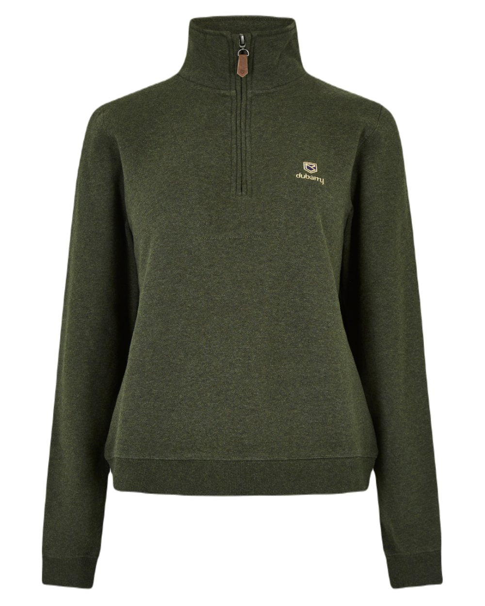 Olive Coloured Dubarry Womens Castlemartyr Quarter Zip Sweatshirt On A White Background 