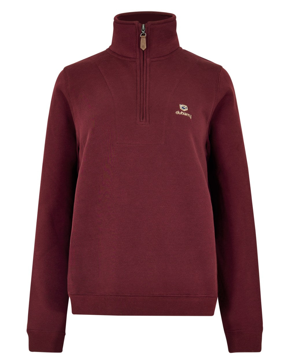 Ox Blood Coloured Dubarry Womens Castlemartyr Quarter Zip Sweatshirt On A White Background 