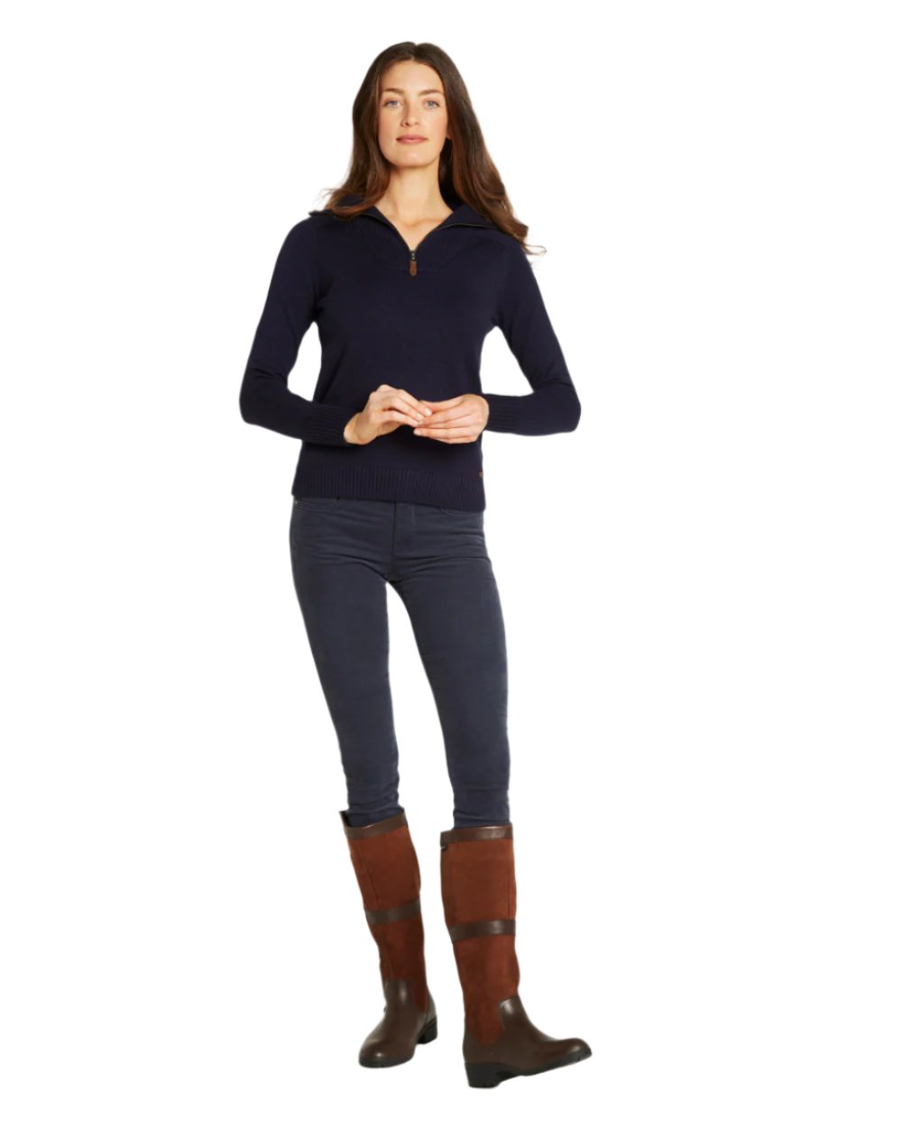 Navy Coloured Dubarry Womens Rosmead Sweater On A White Background 