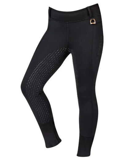 Black Coloured Dublin Childrens Cool It Everyday Riding Tights On A White Background 