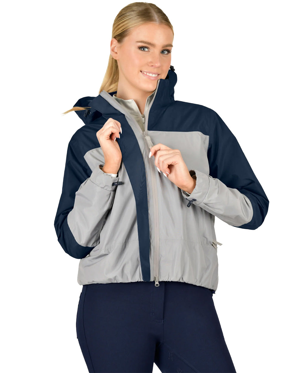 Gull/Navy Academy coloured Dublin Crissy Womens Colourblock Waterproof Jacket on White background