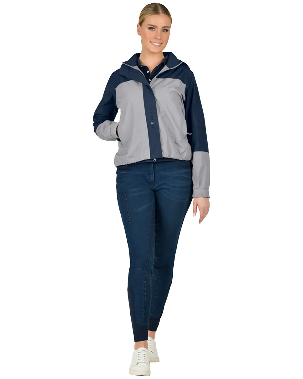 Gull/Navy Academy coloured Dublin Crissy Womens Colourblock Waterproof Jacket on White background