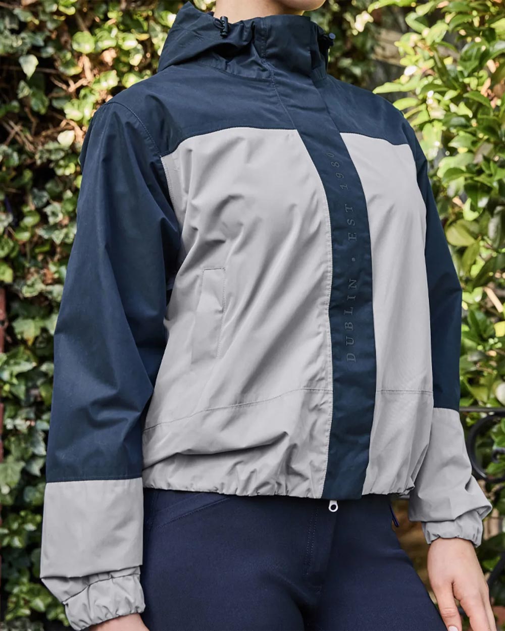 Gull/Navy Academy coloured Dublin Crissy Womens Colourblock Waterproof Jacket on Bush background