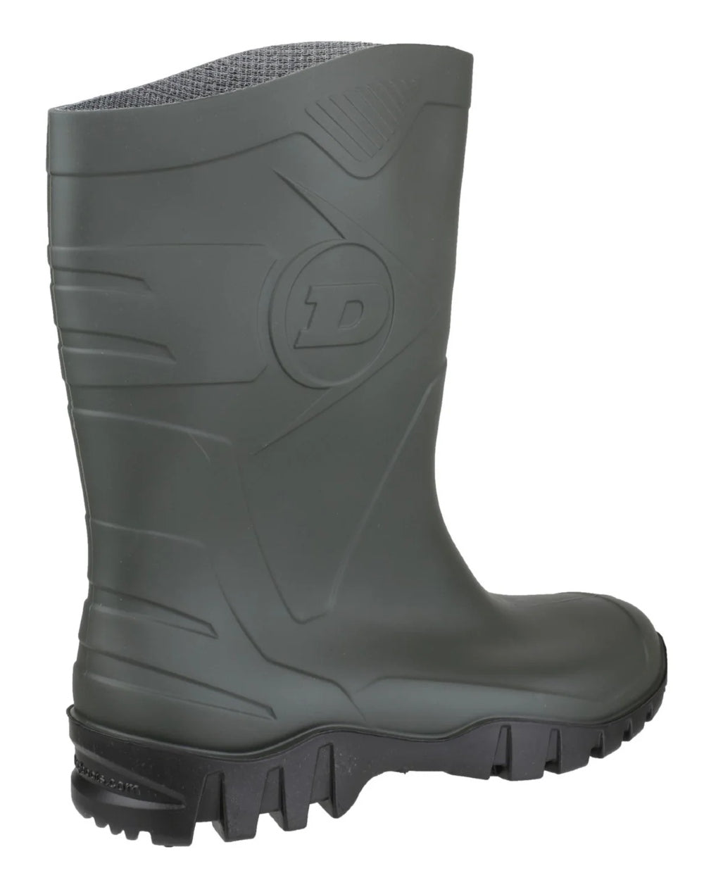 Green coloured Dunlop Dee Calf Length Wellingtons on white background 