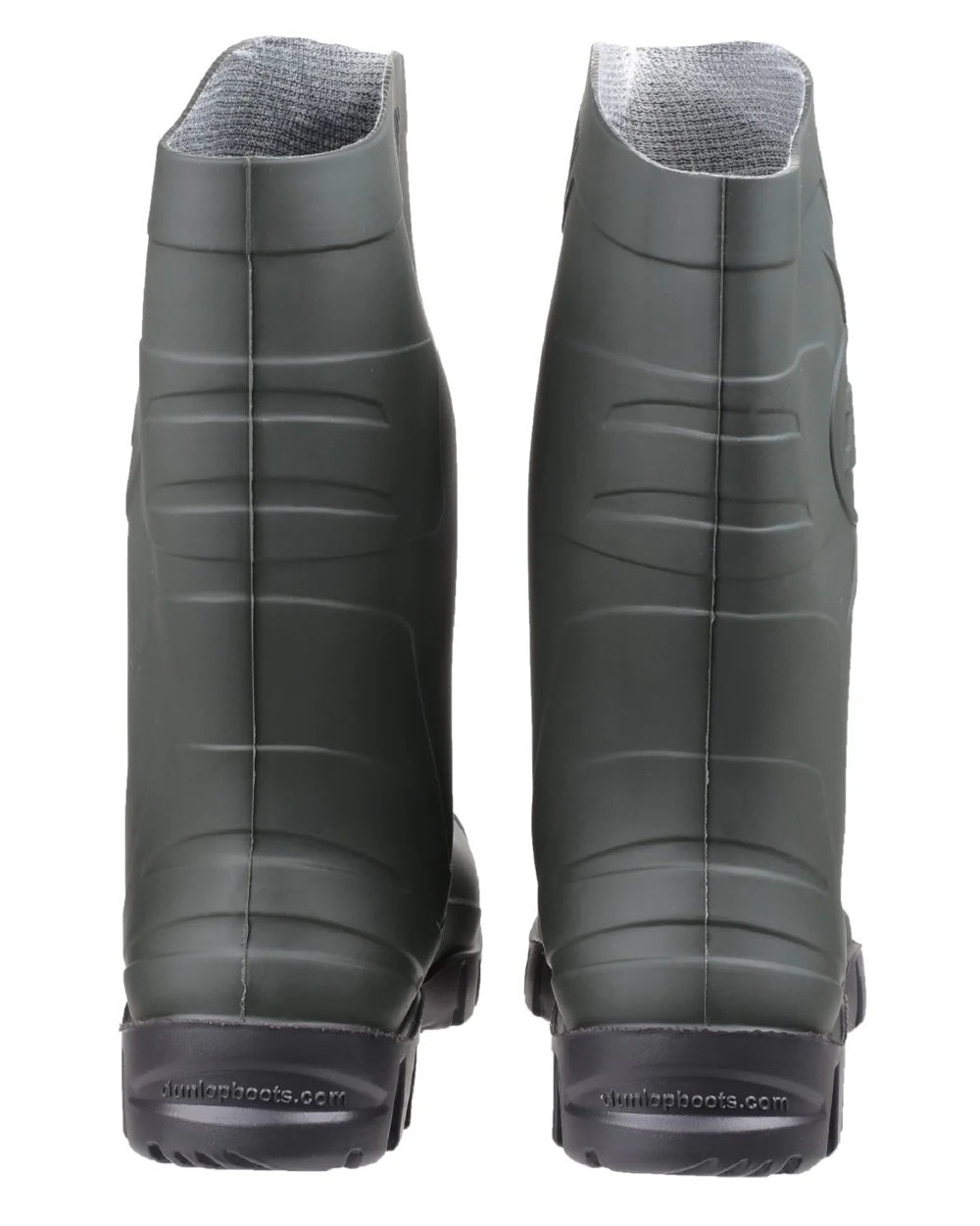 Green coloured Dunlop Dee Calf Length Wellingtons on white background 