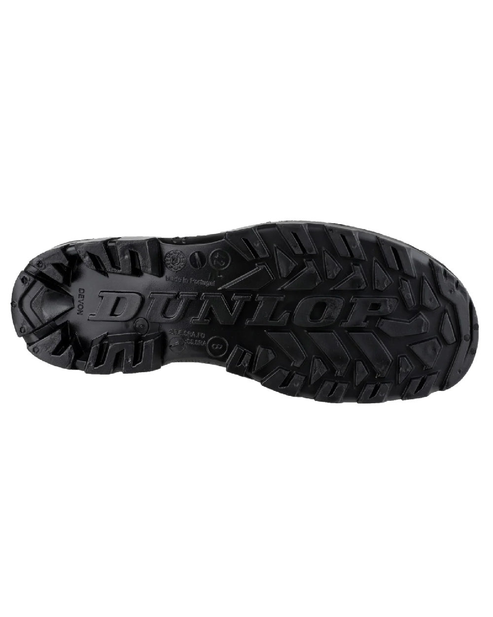 Black coloured Dunlop Devon Full Safety Wellingtons on white background 