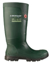 Green coloured Dunlop FieldPro Wellingtons on white background #colour_green