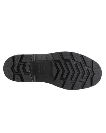 Black coloured Dunlop Pricemastor Wellingtons on white background 
