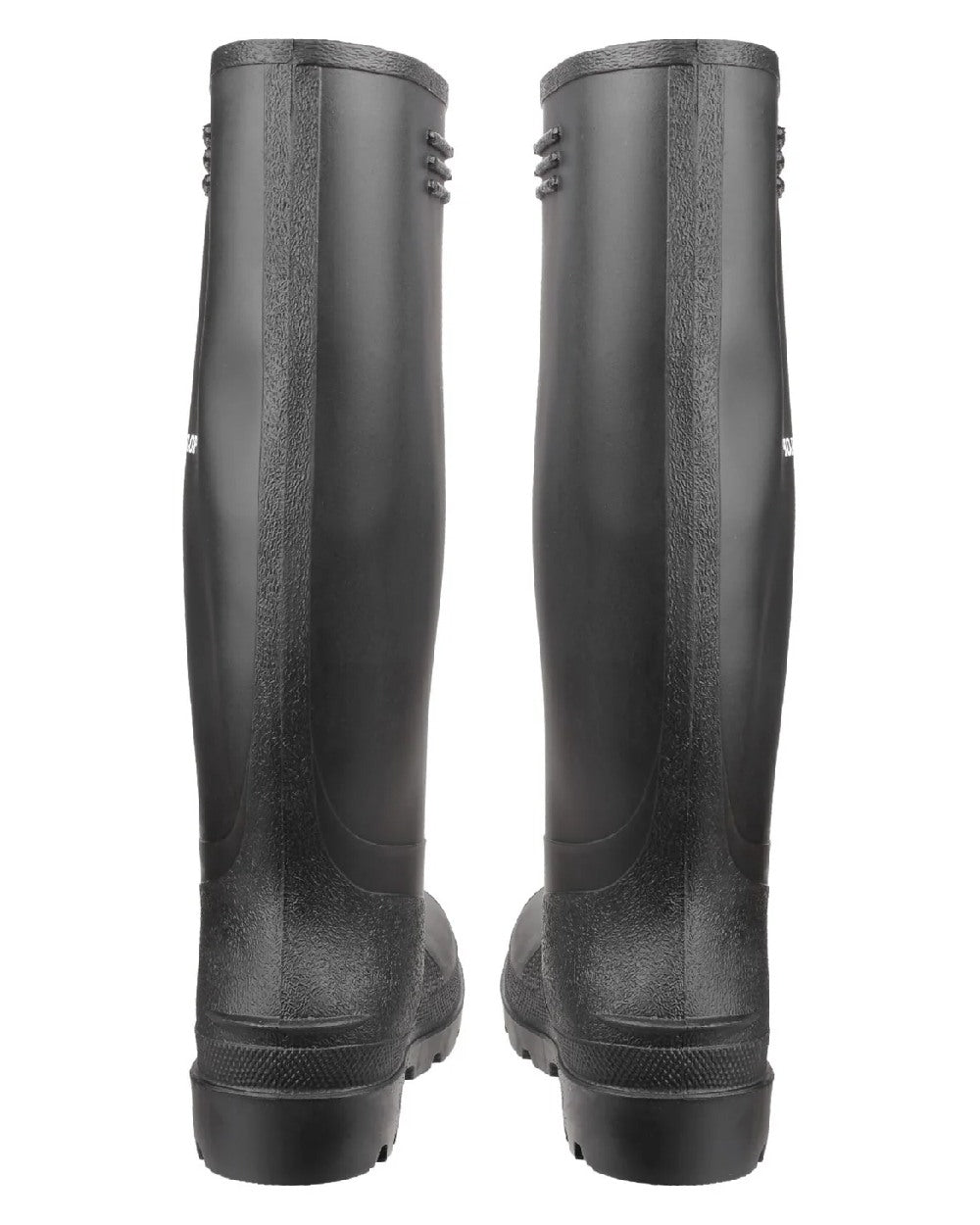 Black coloured Dunlop Pricemastor Wellingtons on white background 