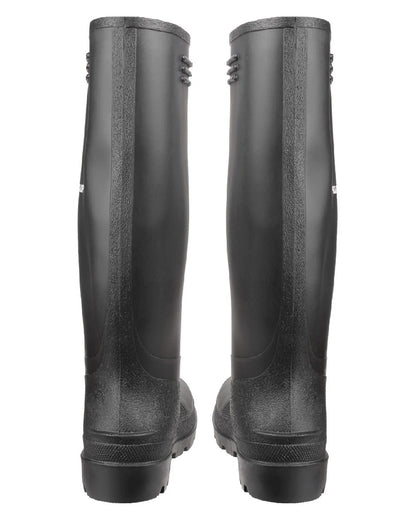 Black coloured Dunlop Pricemastor Wellingtons on white background 