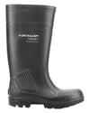 Green coloured Dunlop Purofort Professional Full Safety Wellingtons on white background #colour_green