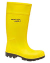 Yellow coloured Dunlop Purofort Professional Full Safety Wellingtons on white background #colour_yellow