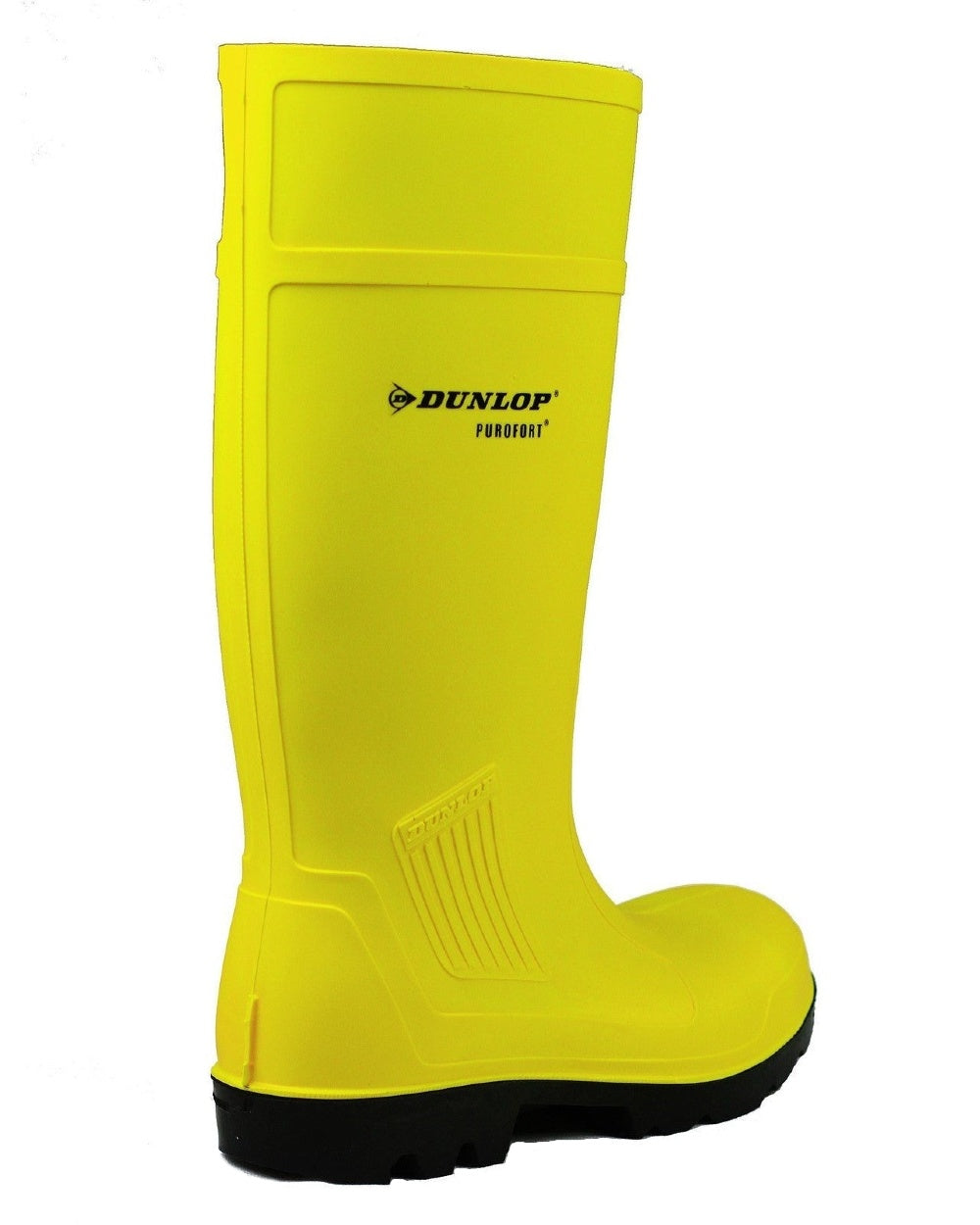 Yellow coloured Dunlop Purofort Professional Full Safety Wellingtons on white background 