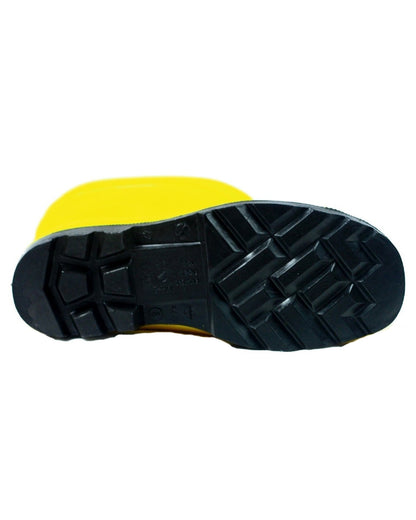 Yellow coloured Dunlop Purofort Professional Full Safety Wellingtons on white background 