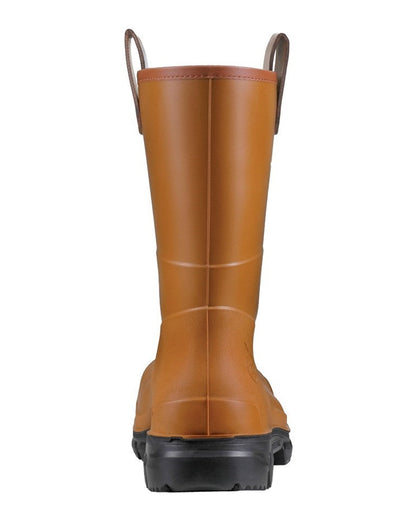 Brown/Black coloured Dunlop Purofort RigPRO Full Safety Wellingtons on white background 