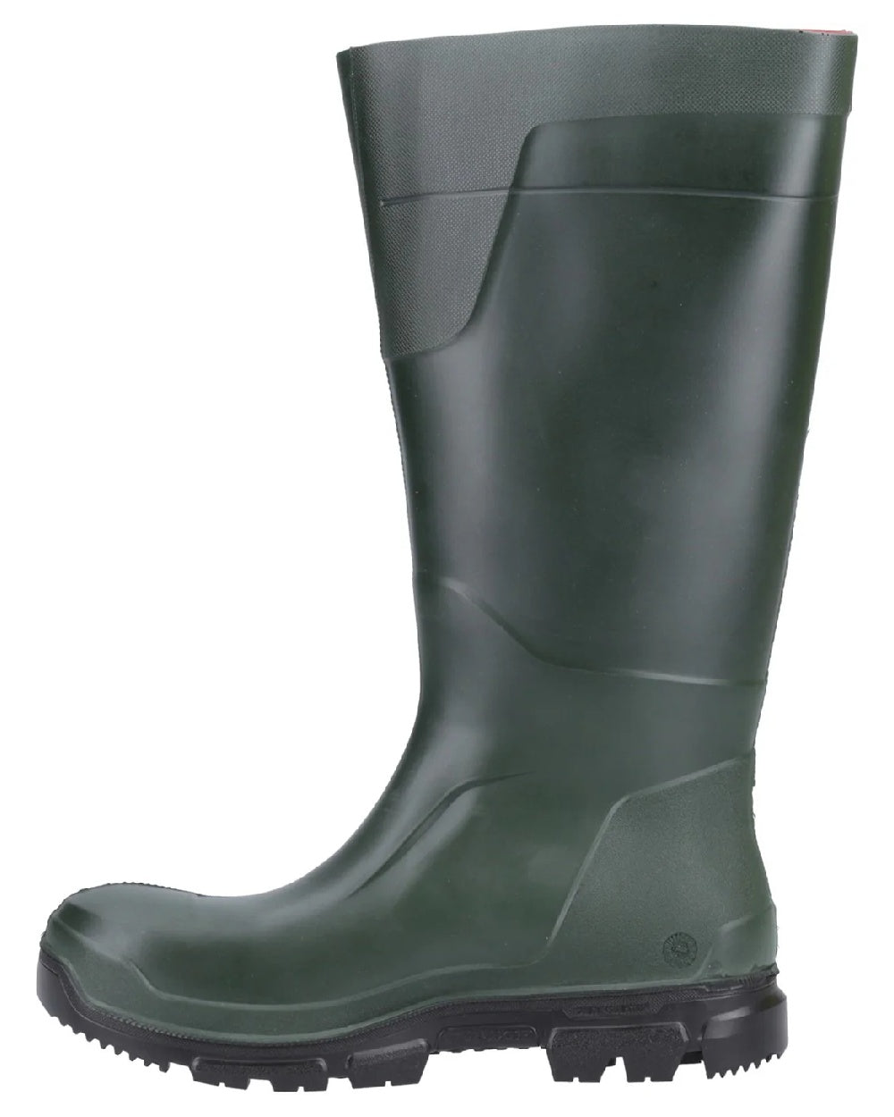 Green coloured Dunlop TerraPro Full Safety Wellingtons on white background 